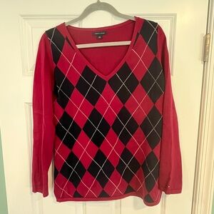 Tommy Hilfiger Red Knit Argyle Sweater